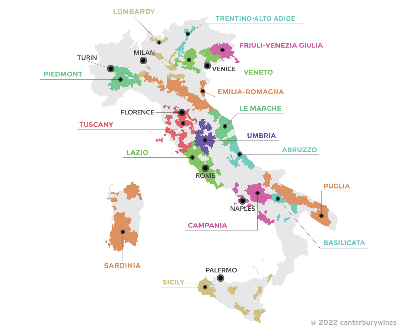 Wine region map of Italy