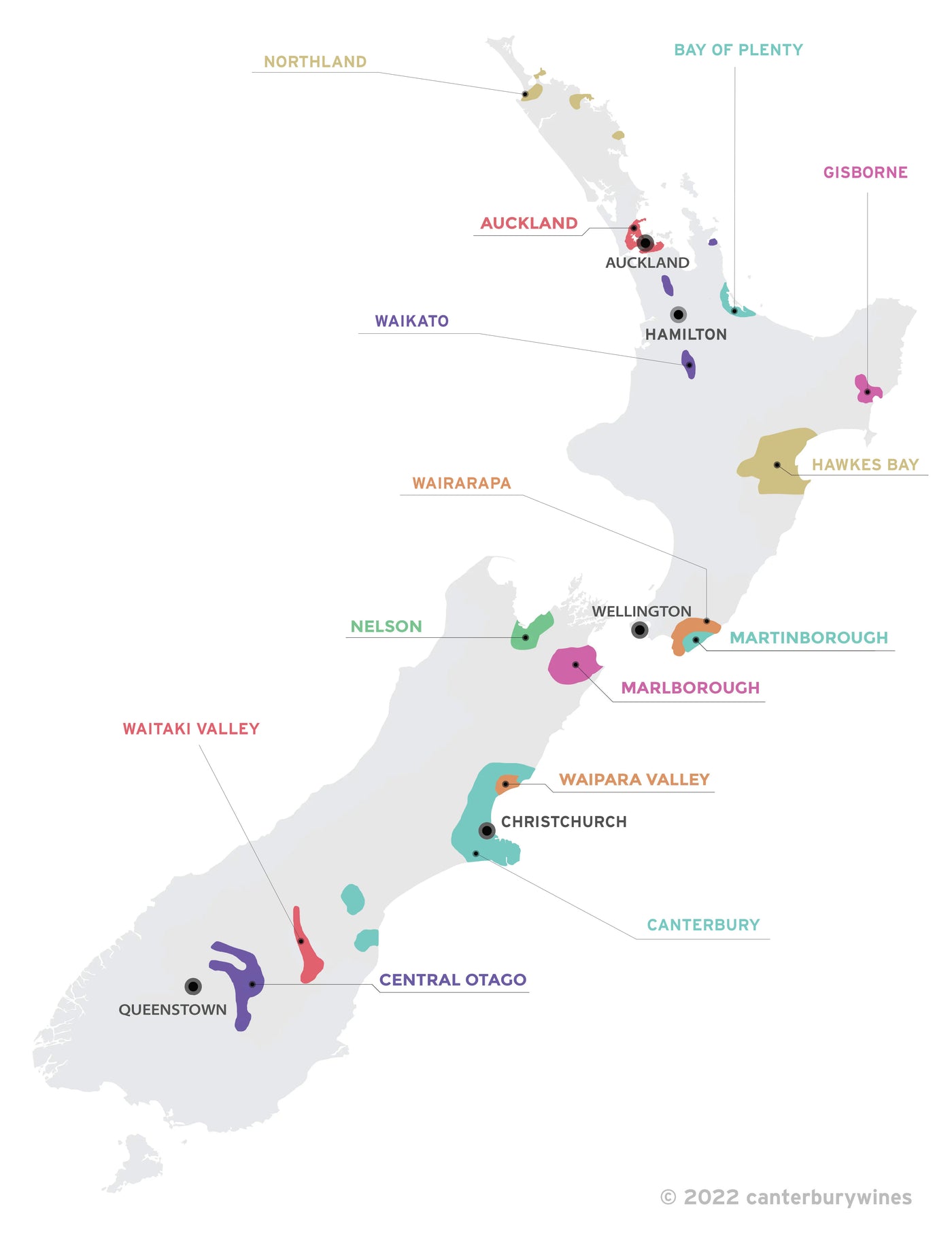 Wine region map of New Zealand