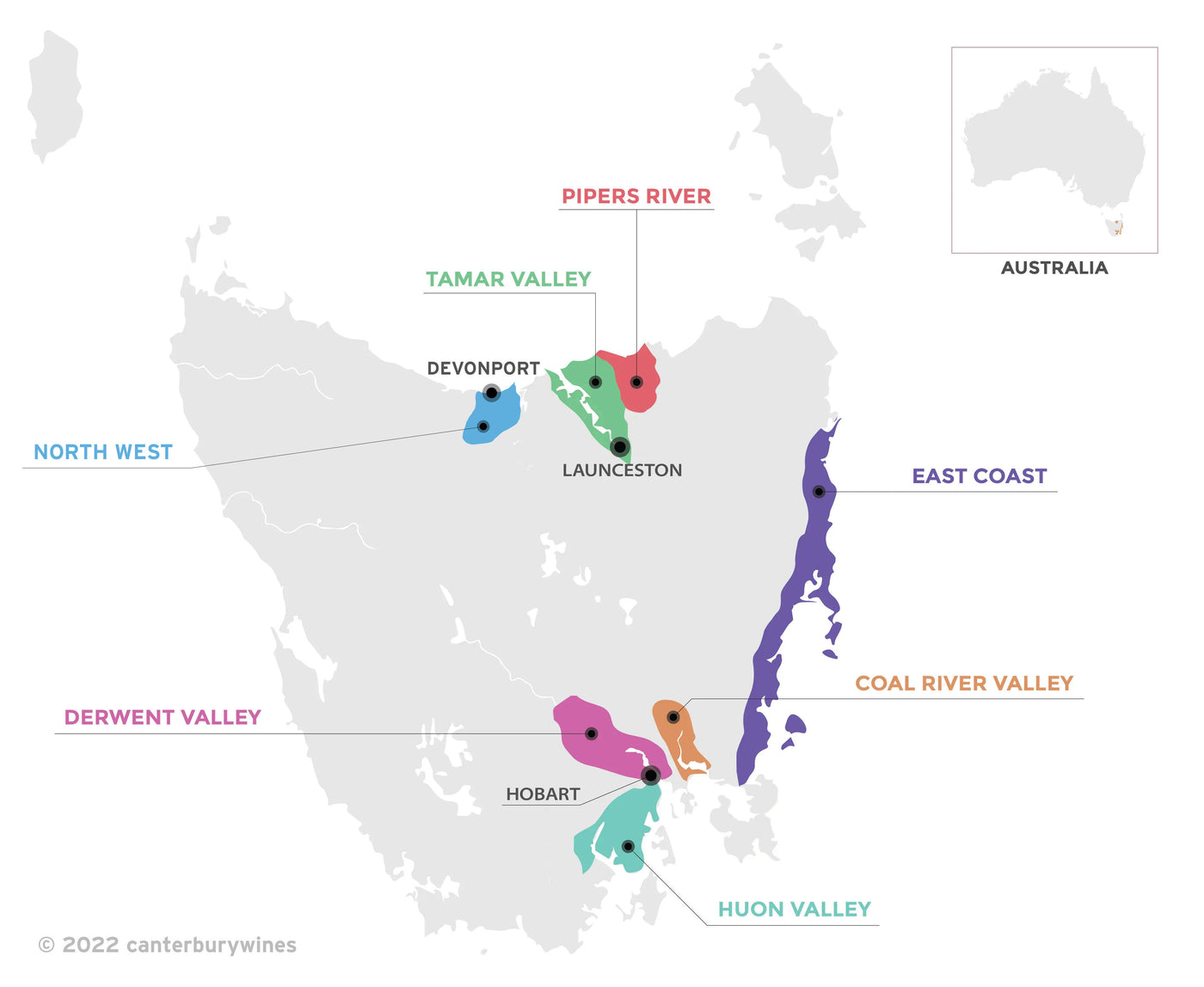 Wine region map of Tasmania