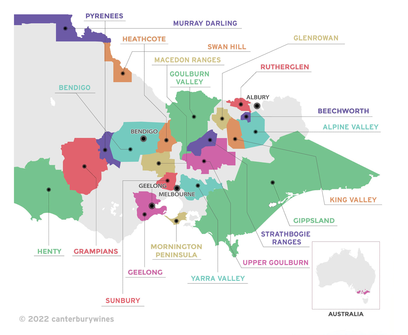Wine region map of Victoria