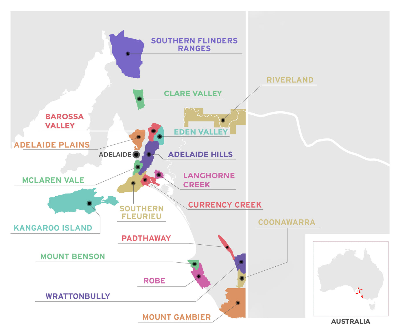 Wine region map of South Australia